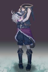 Rule 34 | 1girl, bandaged arm, bandages, bare shoulders, belt, boots, commentary, disembodied head, fingerless gloves, flower (vocaloid), flower (vocaloid4), full body, gloves, glowing, glowing eyes, holding head, hood, hooded jacket, jacket, knee boots, kneehighs, looking at viewer, purple eyes, purple footwear, purple gloves, purple jacket, purple shirt, purple shorts, r273ei, shirt, shorts, skirt, sleeveless, sleeveless jacket, socks, standing, torn clothes, torn shirt, vocaloid