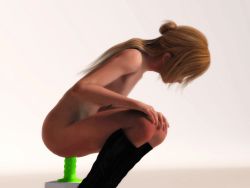 Rule 34 | 1girl, 3d, animated, animated gif, artist request, ass, black socks, blonde hair, breasts, dildo, dildo riding, female focus, female masturbation, from side, hands on own knees, kneehighs, leaning forward, looking down, masturbation, nipples, nude, sex toy, simple background, socks, solo, upper body, vaginal, white background