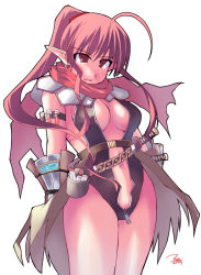 Rule 34 | 1girl, ahoge, assassin cross (ragnarok online), blush, breasts, cross-eyed, large breasts, non-web source, pointy ears, ponytail, pussy, pussy peek, ragnarok online, red eyes, red hair, ryo (liver sashi daisuki!), solo