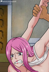 Rule 34 | 1boy, 1girl, angry, artyum99, breasts, breasts out, hetero, highres, jewelry bonney, large breasts, nude, one piece, pink hair, sex, sex from behind