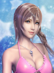 Rule 34 | 10s, 1girl, 3d, bare shoulders, bikini, blue eyes, breasts, cleavage, earrings, female focus, final fantasy, final fantasy xiii, final fantasy xiii-2, jewelry, large breasts, long hair, necklace, pink hair, serah farron, solo, swimsuit, znz