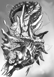 Rule 34 | capcom, fangs, grey background, greyscale, lagiacrus, monochrome, monster, monster hunter, monster hunter (series), monster hunter 3, no humans, scales, senomoto hisashi, simple background