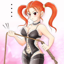 Rule 34 | ..., alternate costume, black panties, breasts, bustier, choker, cleavage, corset, dangerous bustier (dq), dominatrix, dragon quest, dragon quest viii, fishnets, frills, jessica albert, large breasts, lingerie, panties, square enix, thighhighs, twintails, underwear, whip