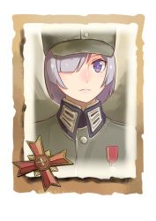 Rule 34 | 1girl, closed mouth, company of heroes, german army, hair over one eye, hat, medal, military, military hat, military uniform, original, portrait, purple eyes, purple hair, short hair, solo, uniform, world war ii, zhainan s-jun