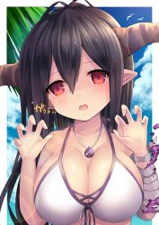 Rule 34 | 10s, 1girl, bandages, bikini, blush, breasts, danua, draph, granblue fantasy, highres, horns, jewelry, large breasts, long hair, necklace, open mouth, pointy ears, solo, swimsuit, u rin