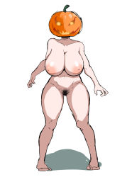 Rule 34 | 1girl, breasts, fujou joshi, highres, jack-o&#039;-lantern, large breasts, navel, nude, pubic hair, pumpkin, solo