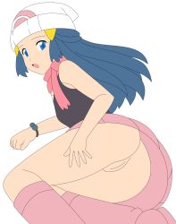 Rule 34 | 1girl, absurdres, artist request, ass, blue eyes, blue hair, creatures (company), dawn (pokemon), female focus, game freak, highres, legs, long hair, miniskirt, nintendo, no panties, pokemon, pokemon (anime), pokemon dppt (anime), pussy, skirt, smile, solo, thighs, third-party edit, transparent background, uncensored, vector trace
