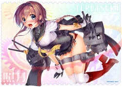 Rule 34 | 10s, 1girl, blush, boots, braid, breasts, brown hair, cannon, chou-10cm-hou-chan (teruzuki&#039;s), commentary request, gears, gloves, grey eyes, hairband, high heel boots, high heels, kantai collection, knee boots, large breasts, long hair, looking at viewer, machinery, microskirt, neckerchief, obiwan, open mouth, over-kneehighs, panties, red footwear, red panties, revision, school uniform, serafuku, shirt, skirt, solo, teruzuki (kancolle), thighhighs, twin braids, underwear, very long hair, white thighhighs