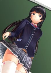 Rule 34 | 1girl, animal print, bad id, bad pixiv id, black hair, blue eyes, blush, breasts, clothes lift, commentary request, cowboy shot, from below, highres, lifting own clothes, long hair, looking at viewer, medium breasts, multicolored eyes, nijisanji, plaid, plaid skirt, rabbit print, skirt, skirt lift, smile, solo, standing, thighhighs, tsuhiki koyomi, tsukino mito, tsukino mito (1st costume), virtual youtuber, white thighhighs