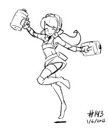 Rule 34 | 1girl, 2013, animated, animated gif, bottle, dated, dress, elbow pads, closed eyes, fanny pack, goggles, goggles on head, greyscale, happy, junkpuyo, lineart, long hair, monochrome, original, plume (junkpuyo), ponytail, short dress, shorts, shorts under skirt, skipping, sleeveless, solo, thighhighs, water bottle, water tank, zipper