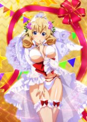 1girl blonde_hair blue_eyes breasts high_school_dxd highres large_breasts le_fay_pendragon looking_at_viewer official_art smile underboob