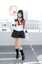 Rule 34 | bishoujo senshi sailor moon, boots, cosplay, gloves, meiou setsuna, photo (medium), sailor, sailor pluto, school uniform, serafuku, tiara
