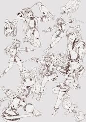 Rule 34 | 1girl, adjusting hair, ainu clothes, arm behind head, armpit peek, bird, breasts, chibi, chicken, clenched hand, fighting stance, fingerless gloves, from side, gloves, hair ribbon, highres, leg lift, leg up, legs, long hair, looking at viewer, mamahaha, monochrome, multiple views, nakoruru, open mouth, pants, pointing, ribbon, running, samurai spirits, sideboob, small breasts, smile, snk, solo, tears, teeth, the king of fighters, the king of fighters xiv, thighs, weapon