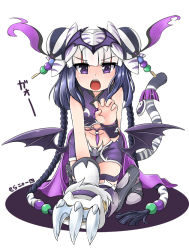 Rule 34 | 1girl, black hair, claws, double bun, haku (p&amp;d), headdress, long hair, multicolored hair, navel, open mouth, purple eyes, puzzle &amp; dragons, skirt, solo, tail, tiger tail, white hair, wings, yaosera