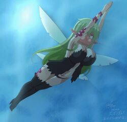Rule 34 | 1girl, air bubble, aloe (ishuzoku reviewers), animated, asphyxiation, breasts, bubble, blowing bubbles, drowning, fairy, fairy wings, green eyes, green hair, high heels, holding breath, ishuzoku reviewers, large breasts, long hair, navel, puffy cheeks, straight hair, submerged, swimming, tagme, tattoo, underwater, video, water, wings