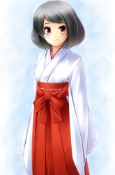 Rule 34 | 1girl, black hair, japanese clothes, komimiyako, miko, purple eyes, short hair, solo, steins;gate, urushibara ruka