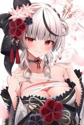 Rule 34 | blurry, depth of field, hair ornament, highres, hololive, japanese clothes, kimono, namagome negi, pouring, pouring onto self, sakamata chloe, simple background, solo, tassel, tassel hair ornament, virtual youtuber, white background