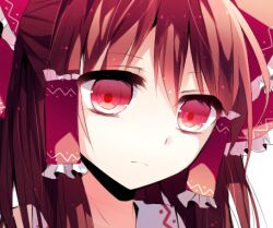 Rule 34 | 1girl, bow, brown hair, close-up, closed mouth, frilled bow, frilled hair tubes, frills, hair between eyes, hair bow, hair tubes, hakurei reimu, looking at viewer, lowres, mii0617, red bow, red eyes, solo, touhou