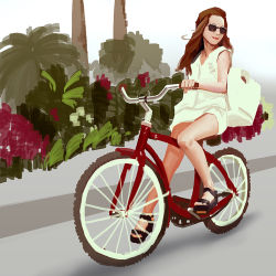 Rule 34 | 1girl, bicycle, long hair, original, riding, sandals, sbc, sketch, solo, sunglasses