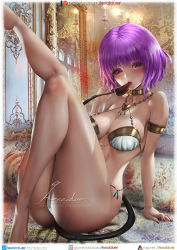 Rule 34 | 1girl, arabian clothes, ass, barefoot, blush, breasts, cleavage, dancer, elbow gloves, gloves, harem outfit, lexaiduer, lips, looking at viewer, medium breasts, momo velia deviluke, nail polish, pelvic curtain, pink eyes, pink hair, purple eyes, revealing clothes, shiny skin, short hair, solo, tail, to love-ru, to love-ru darkness