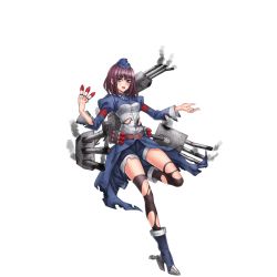 Rule 34 | 1girl, armband, belt, between fingers, black thighhighs, blue coat, blue eyes, blue footwear, blue hat, boots, breasts, broken, brown hair, buttons, cannon, chain, coat, cross, damaged, eyebrows, full body, garrison cap, hat, high heels, holding, infukun, iron cross, juliet sleeves, konigsberg (warship girls r), leg up, long sleeves, machinery, official art, open mouth, puffy sleeves, rudder footwear, shorts, smoke, solo, standing, standing on one leg, teeth, thighhighs, tongue, torn clothes, torpedo, transparent background, turret, warship girls r