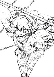 Rule 34 | 1boy, boots, chain, cosplay, cross, cross necklace, crossdressing, garter straps, gloves, greyscale, jewelry, johan andersen, lineart, looking at viewer, male focus, monochrome, necklace, open mouth, queen&#039;s blade, queen&#039;s blade rebellion, short hair, sigui (queen&#039;s blade), sigui (queen&#039;s blade) (cosplay), simple background, skirt, solo, thigh boots, thighhighs, tobi (one), unfinished, white background, yu-gi-oh!, yu-gi-oh! gx
