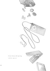 Rule 34 | ace attorney, cellphone, dated, digital media player, earbuds, earphones, english text, flip phone, food, greyscale, ipod, monochrome, no humans, package, phone, simple background, smartphone, white background, yu (spry)