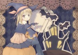 Rule 34 | 1girl, :p, bad id, bad pixiv id, bat (animal), black background, black dress, black hat, black skirt, blonde hair, blush, candy, candy cane, detached sleeves, dress, food, hat, holding, holding food, long sleeves, looking at viewer, mansion, moon, original, pantyhose, skirt, smile, solo, sutorora, thighhighs, tongue, tongue out, witch hat, yellow eyes