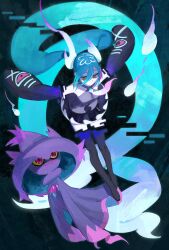 Rule 34 | 1girl, absurdly long hair, creatures (company), frost fog, game freak, gen 4 pokemon, ghost miku (project voltage), hatsune miku, highres, long hair, mismagius, nintendo, pokemon, pokemon (creature), project voltage, twintails, very long hair, vocaloid