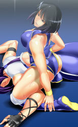 Rule 34 | 2girls, ass, back, blue eyes, bob cut, boots, bowalia, breasts, date haruka, large breasts, leotard, long hair, lying, midriff, minami toshimi, multiple girls, on stomach, pants, purple hair, shiny skin, short hair, smile, submission, submission hold, sweat, wrestle angels, wrestle angels survivor, wrestling, wrestling outfit