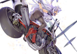 Rule 34 | 10s, 1girl, absurdres, armadillo-tokage, ass, black panties, black pantyhose, blue hair, brown eyes, gloves, high heels, highres, holding, holding weapon, kantai collection, long hair, motor vehicle, motorcycle, murakumo (kancolle), murakumo kai ni (kancolle), open mouth, panties, panties under pantyhose, pantyhose, pole, solo, thighband pantyhose, underwear, vehicle, weapon