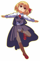 Rule 34 | 1girl, black pantyhose, blonde hair, cameltoe, crotch seam, embodiment of scarlet devil, female focus, hair ribbon, highres, kt, outstretched arms, panties, panties under pantyhose, pantyhose, red eyes, ribbon, rumia, short hair, solo, spread arms, thighband pantyhose, touhou, underwear