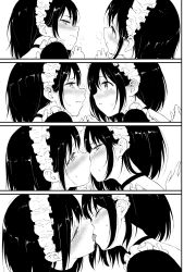 Rule 34 | 2girls, 4koma, absurdres, black hair, blush, choker, closed eyes, comic, crying, eye contact, face-to-face, french kiss, frills, greyscale, half-closed eyes, heavy breathing, highres, hoshizuki kaede, hoshizuki suzu, incest, kaede to suzu, kiss, kyokucho, looking at another, love me, maid, maid headdress, monochrome, multiple girls, open mouth, parted lips, sad, short hair, siblings, sisters, sweatdrop, tearing up, tears, textless version, tongue, tongue out, yuri