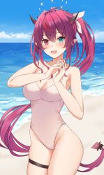 Rule 34 | + +, 1girl, beach, blue eyes, blue sky, breasts, cleavage, day, double halo, hair ribbon, halo, heterochromia, highleg, highleg swimsuit, highres, hololive, hololive english, horizon, horns, irys (hololive), large breasts, long hair, looking at viewer, multicolored hair, ocean, one-piece swimsuit, open mouth, outdoors, own hands together, pointy ears, ponytail, purple eyes, purple hair, purple nails, red hair, ribbon, saito (pigrank), sky, smile, solo, spaghetti strap, star (symbol), star halo, streaked hair, swimsuit, thigh strap, very long hair, virtual youtuber, water, white one-piece swimsuit, white ribbon, white swimsuit