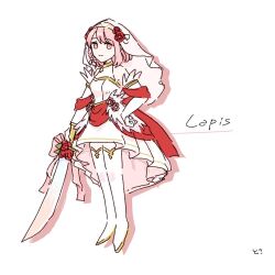 Rule 34 | 1girl, bare shoulders, braid, bridal gauntlets, bridal veil, bride, character name, dolly deer, dress, fire emblem, fire emblem engage, fire emblem heroes, flower, full body, gold trim, hairband, halterneck, hand on own hip, holding, holding sword, holding weapon, lapis (fire emblem), lapis (mighty bride) (fire emblem), looking at viewer, medium hair, nintendo, official alternate costume, pink eyes, pink hair, red flower, red rose, rose, side braid, single braid, solo, sword, thighhighs, two-tone hairband, veil, weapon, wedding dress, white background, white bridal gauntlets, white footwear, white hairband, yellow hairband