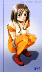 Rule 34 | 00s, 1girl, bare shoulders, blush, bodysuit, breasts, final fantasy, final fantasy ix, garnet til alexandros xvii, looking at viewer, macha (come-come), medium breasts, nipples, solo, squatting, thigh strap