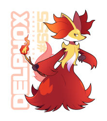 Rule 34 | artsy-rc, character name, creatures (company), delphox, full body, game freak, gen 6 pokemon, highres, holding, holding stick, looking at viewer, nintendo, no humans, pokedex number, pokemon, signature, smile, solo, stick