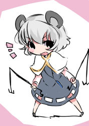 Rule 34 | 1girl, animal ears, capelet, commentary request, dowsing rod, dress, grey dress, hammer (sunset beach), jewelry, looking at viewer, mouse ears, nazrin, open mouth, pendant, short hair, silver hair, sketch, solo, touhou