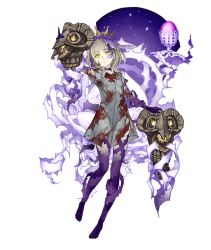 Rule 34 | 1girl, barefoot, blonde hair, blood, blood on clothes, blood on face, briar rose (sinoalice), colored skin, corruption, crown, empty eyes, expressionless, full-body tattoo, full body, hospital gown, ji no, looking at viewer, multicolored skin, official art, pale skin, purple skin, sinoalice, solo, tattoo, thorn (ff9), thorns, torn clothes, transparent background, yellow eyes