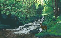 Rule 34 | animated, artist request, deer, grass, looping animation, moss, nature, no humans, pixel art, river, scenery, tagme, tree, video