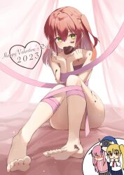 Rule 34 | 2023, 4girls, absurdres, barefoot, bed sheet, blood, blush, bocchi the rock!, bound, bound arms, camera, candy, chibi, chocolate, chocolate heart, chocolate on body, chocolate on face, chocolate on foot, chocolate on hand, chocolate on legs, clenched hands, collarbone, convenient leg, curtains, dated, eyelashes, feet, food, food in mouth, food on body, food on face, food on hand, full-face blush, green eyes, hair between eyes, happy valentine, heart, highres, holding, holding camera, kita ikuyo, knees together feet apart, long hair, long legs, multiple girls, naked ribbon, nosebleed, nude, own hands together, pink ribbon, red hair, ribbon, shiny skin, side ponytail, sidelocks, solo focus, surprised, thighs, toenails, toes, toki kimagure, valentine, white background