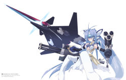 Rule 34 | 00s, 1girl, ace combat, adf-01 falken, airborne laser, aircraft, airplane, android, blue eyes, blue hair, blue laser, cannon, crossover, directed-energy weapon, energy, energy cannon, energy weapon, fighter jet, forward-swept wing, gatling gun, glowing, glowing weapon, gun, hairan, headgear, highres, jet, kos-mos, kos-mos ver. 4, laser, laser cannon, laser weapon, matching hair/eyes, mecha, military, military vehicle, robot, rotary cannon, solo, tactical laser system, weapon, xenosaga, xenosaga episode iii