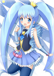 Rule 34 | 10s, 1girl, black thighhighs, blue dress, blue eyes, blue hair, blue skirt, blush, brooch, character name, copyright name, crown, cure princess, dress, earrings, frills, happinesscharge precure!, heart, heart brooch, highres, jewelry, long hair, magical girl, matching hair/eyes, mini crown, necktie, precure, shirayuki hime, sidelocks, skirt, smile, solo, thighhighs, twintails, wrist cuffs, xenon (for achieve)