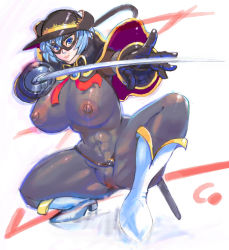 Rule 34 | abs, bodysuit, boots, breasts, curvy, hat, huge breasts, large breasts, mask, muscular, pussy, see-through, sword, ukatsu juuzou, uncensored, weapon