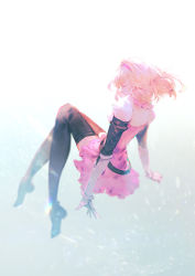 Rule 34 | 1girl, belt, blonde hair, boots, breasts, closed eyes, commentary request, djeeta (granblue fantasy), dress, full body, gauntlets, gradient background, granblue fantasy, hairband, long hair, pink dress, puffy sleeves, short dress, simple background, solo, thigh boots, thighhighs, vienri, zettai ryouiki