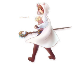 Rule 34 | 1990s (style), 1boy, androgynous, animal hood, arc (ff3), bad id, bad pixiv id, boots, brown eyes, brown hair, cape, cat hood, cocura, devout, final fantasy, final fantasy iii, fingerless gloves, from behind, gloves, hood, looking back, male focus, open mouth, retro artstyle, seer, solo, staff, translation request, white mage (final fantasy)