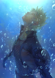 Rule 34 | 1boy, andref kanzaki, asphyxiation, blonde hair, bubble, drowning, closed eyes, highres, jacket, male focus, naruto, naruto (series), short hair, solo, underwater, uzumaki naruto, water