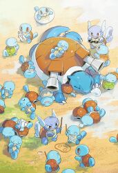 Rule 34 | 6+others, blastoise, blue skin, brown eyes, colored skin, creatures (company), ditto, evolutionary line, fangs, from above, game freak, gen 1 pokemon, gen 3 pokemon, highres, multiple others, newo (shinra-p), nintendo, nose bubble, pokemon, pokemon (creature), shell, shoulder cannon, sleeping, squirtle, stick, sunglasses, tail, transformed ditto, wartortle, wingull