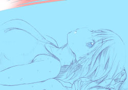 Rule 34 | 1girl, amagami, blue background, blue theme, monochrome, nanasaki ai, nylon (nylon 100%), sketch, solo, swimsuit, wet