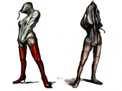 Rule 34 | boots, concept art, high heel boots, high heels, ito masahiro, konami, lying figure, monster, no humans, official art, silent hill (series), silent hill 2, simple background, tongue, tongue out, white background